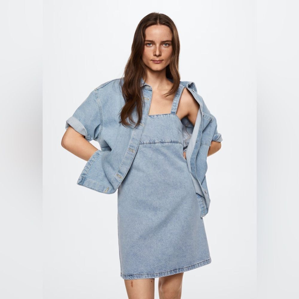 MANGO MNG DENIM JEANS KYOMI Lyocell JEAN dress SIZE XS LIGHT BLUE - Picture 2 of 7